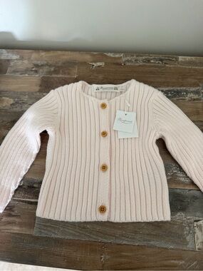 Light Pink BONPOINT Ribbed Button Cardigan - Tag Attached